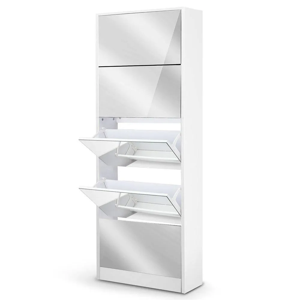 5 Drawer Mirrored Wooden Shoe Cabinet - White