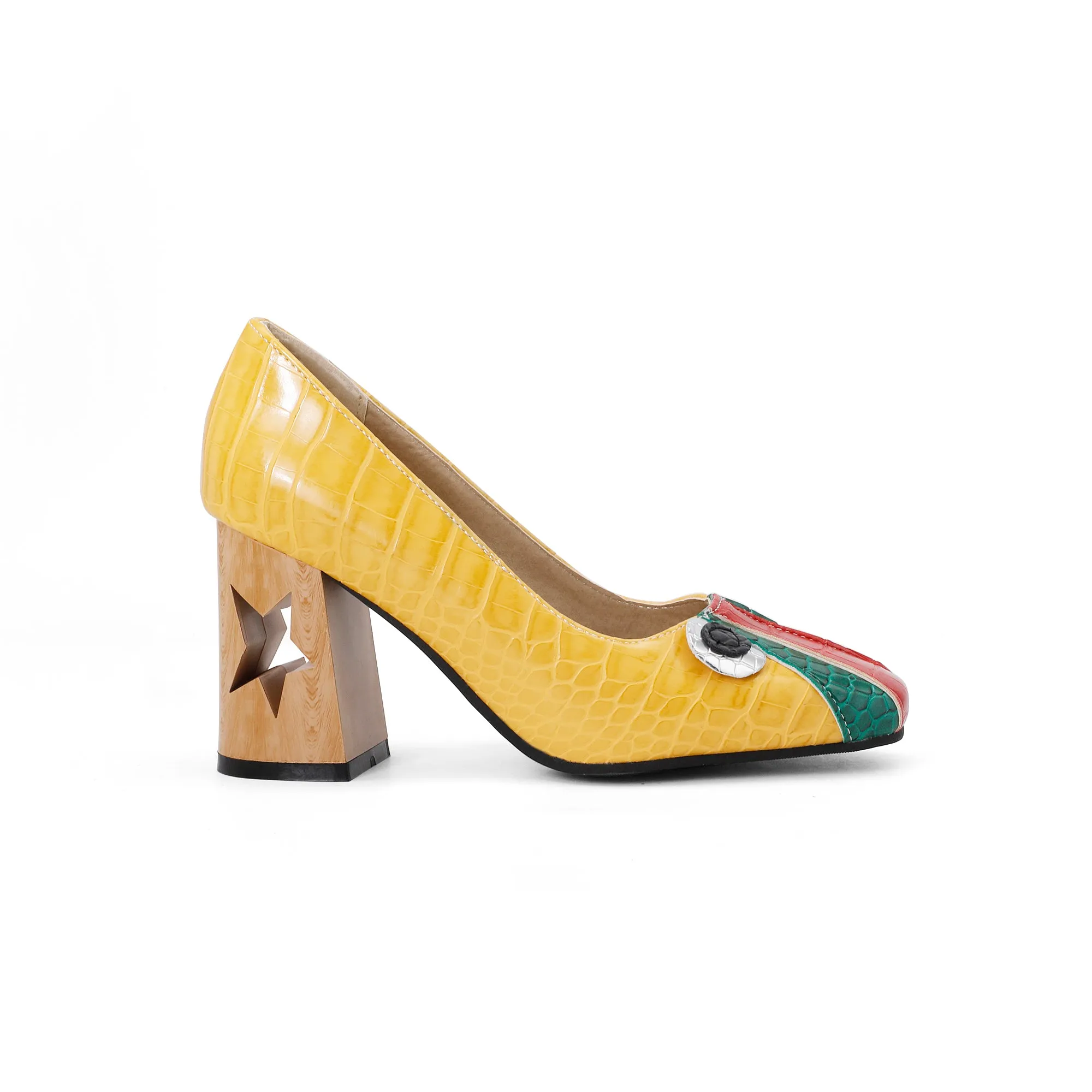Bigsizeheels Cute cartoon thick heel women's casual shoes - yellow