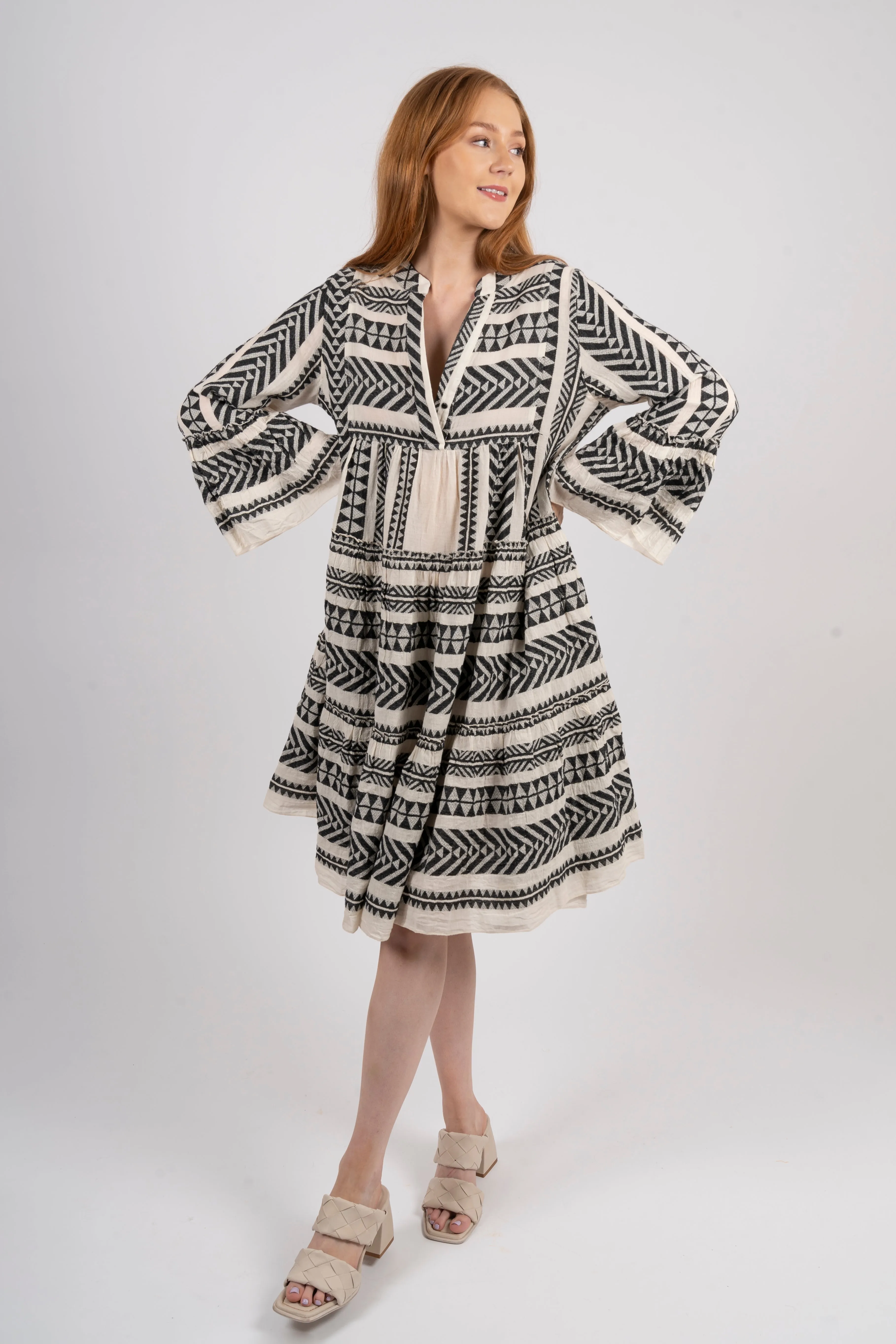 Ella Midi Dress - Black/Offwhite