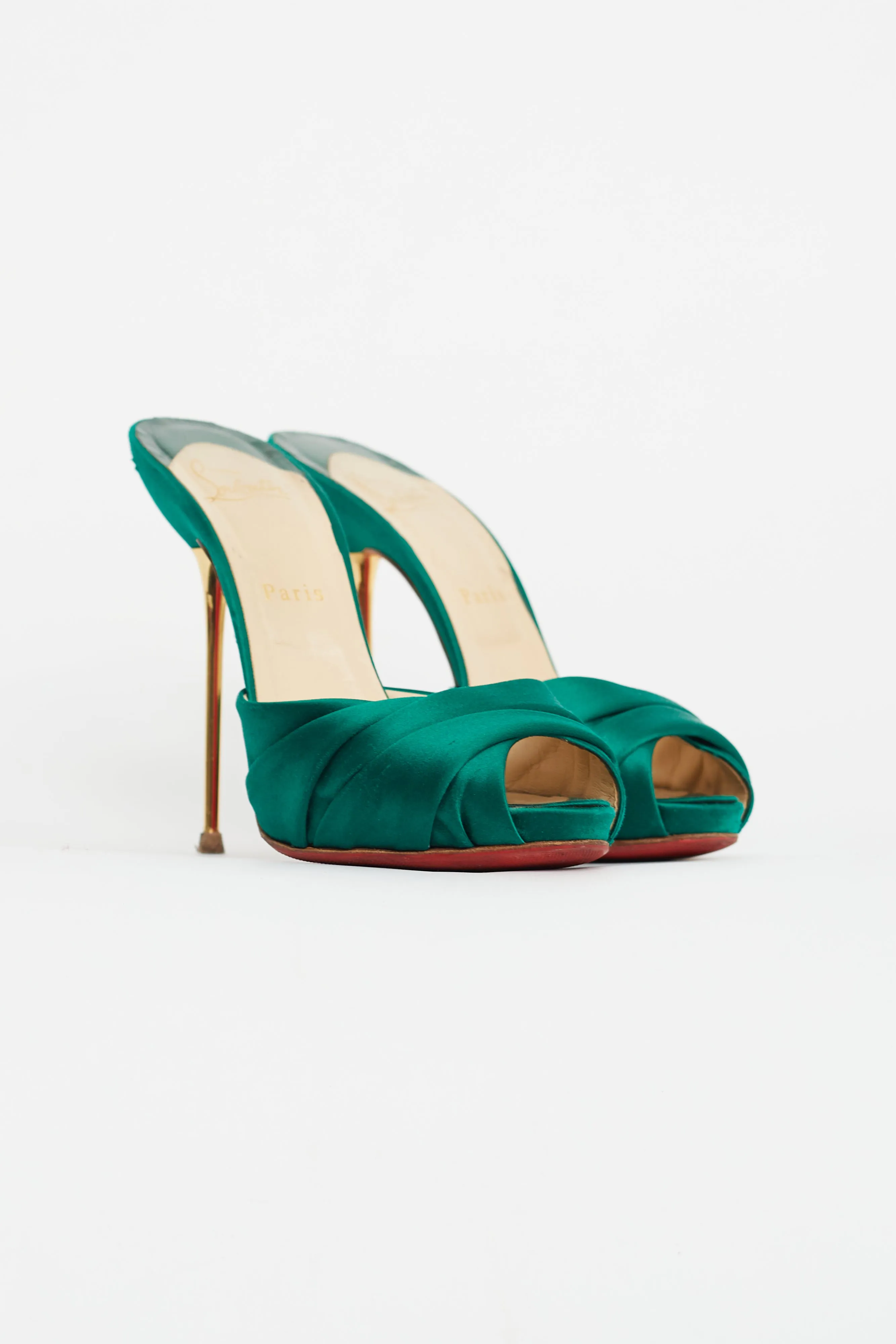 Green Satin Heeled Mule