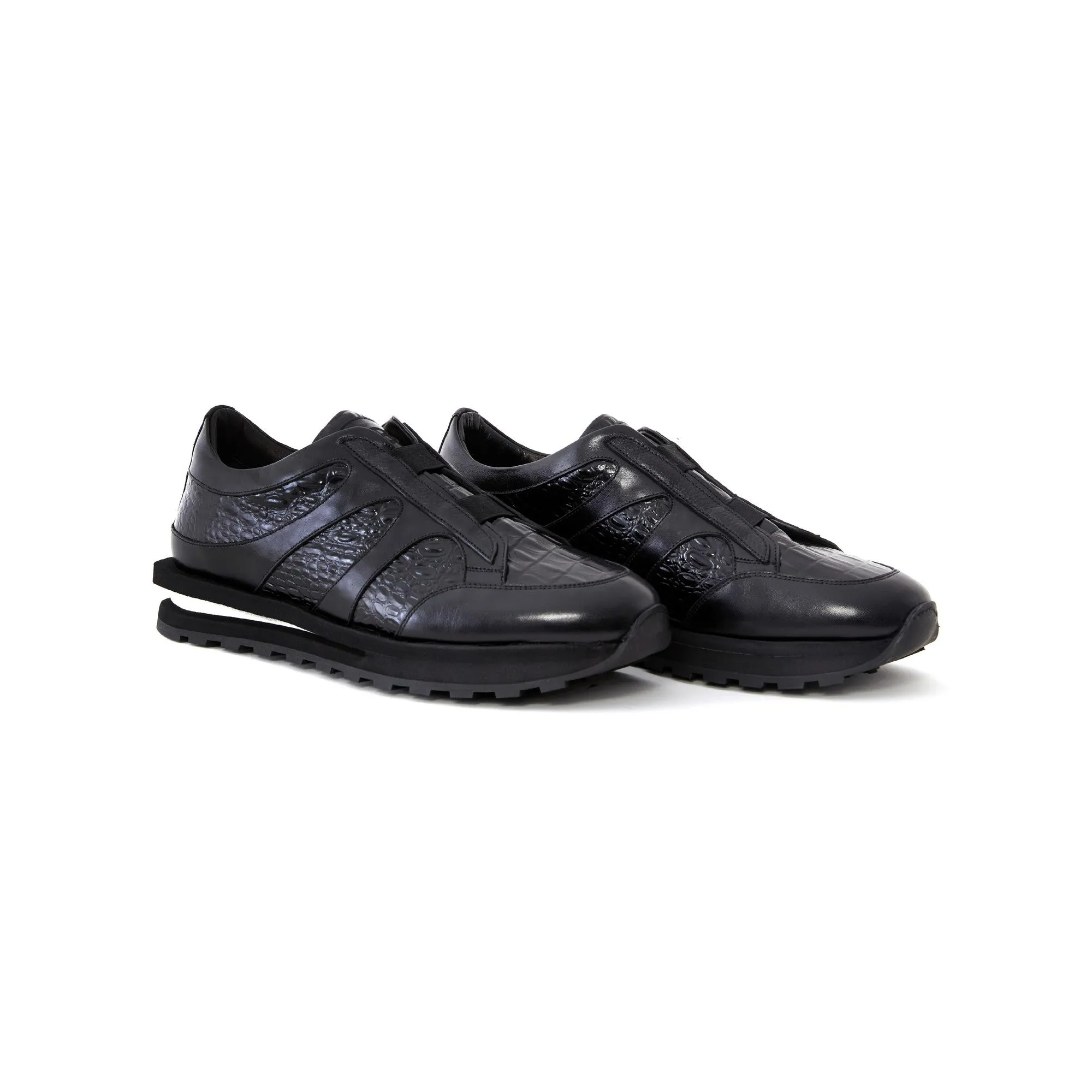 Men's Printed Crocodile Calf Leather Handmade Sneakers M8036