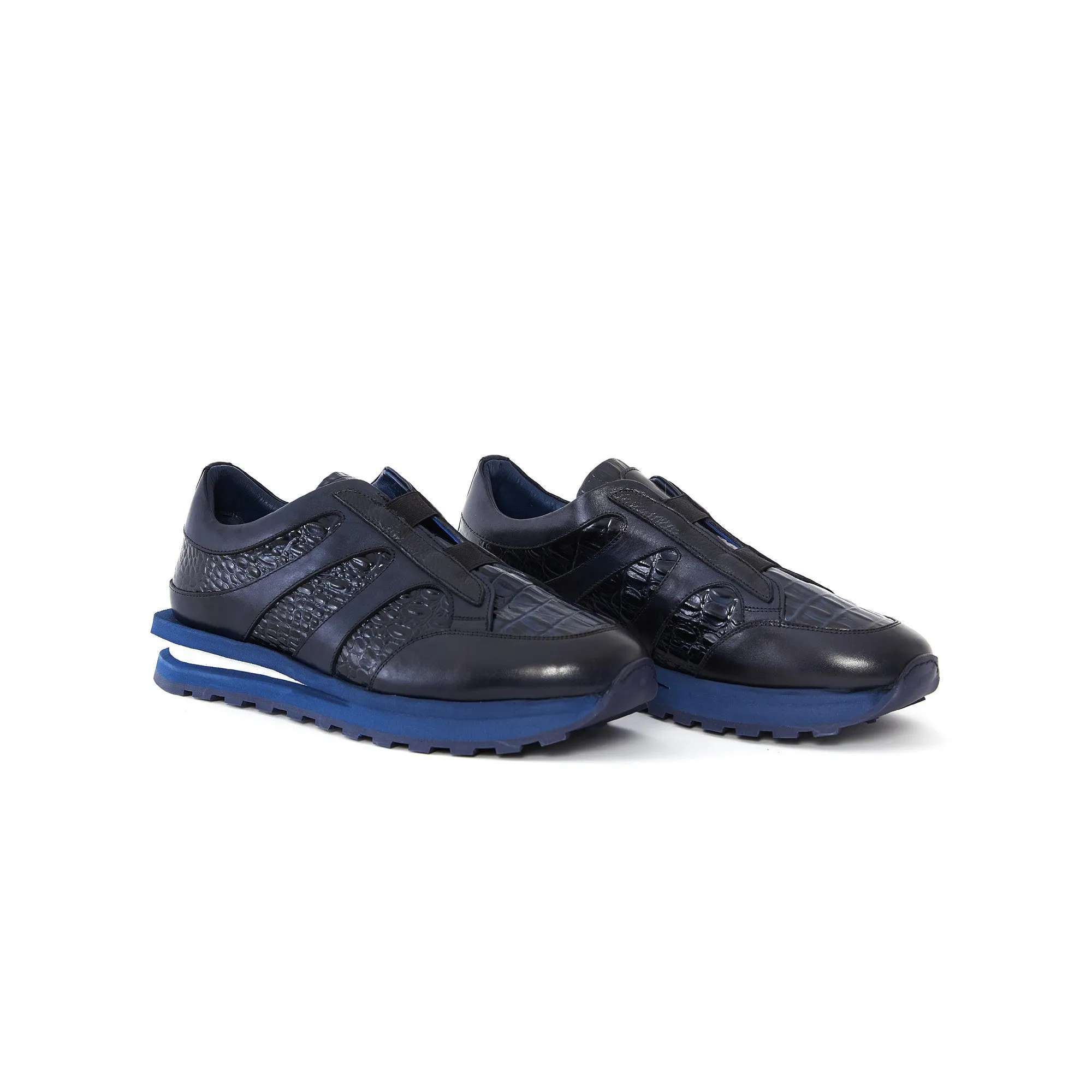 Men's Printed Crocodile Calf Leather Handmade Sneakers M8036