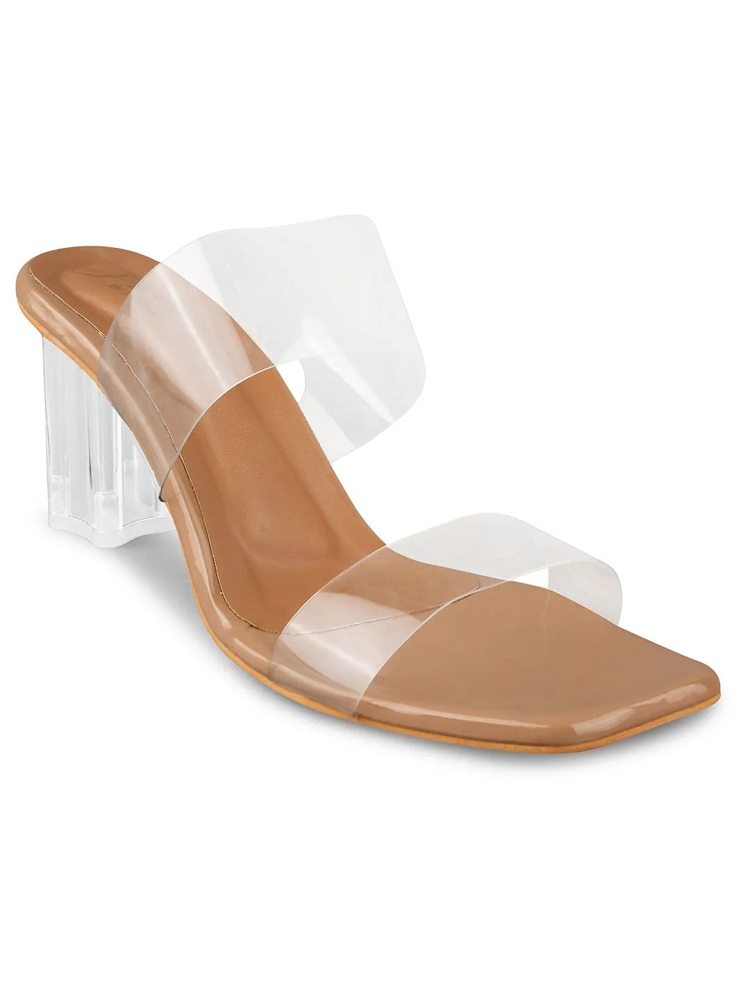 Transparent strap vinyl heels