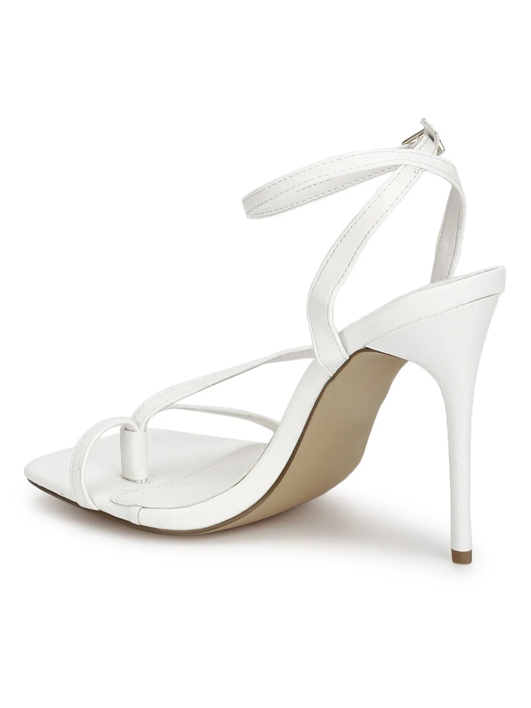 White Pu Ankle Strapped Stiletoes